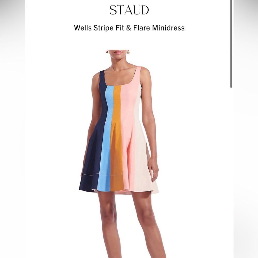 STAUD COLOR BLOCK FIT N FLARE DRESS